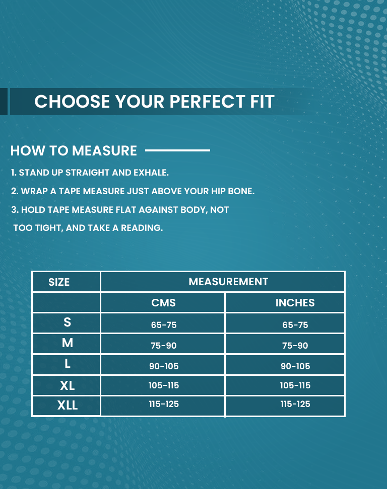 Adjustable abdominal belt providing firm support and compression for the waist and lower back.