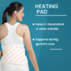 Person using a soft electric heating pad to soothe neck, back, or shoulder pain.